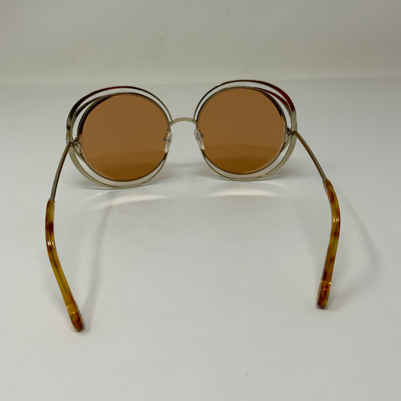 Chloe CE155S Oversize Dramatic Geometric Gold Round Frame Sunglasses