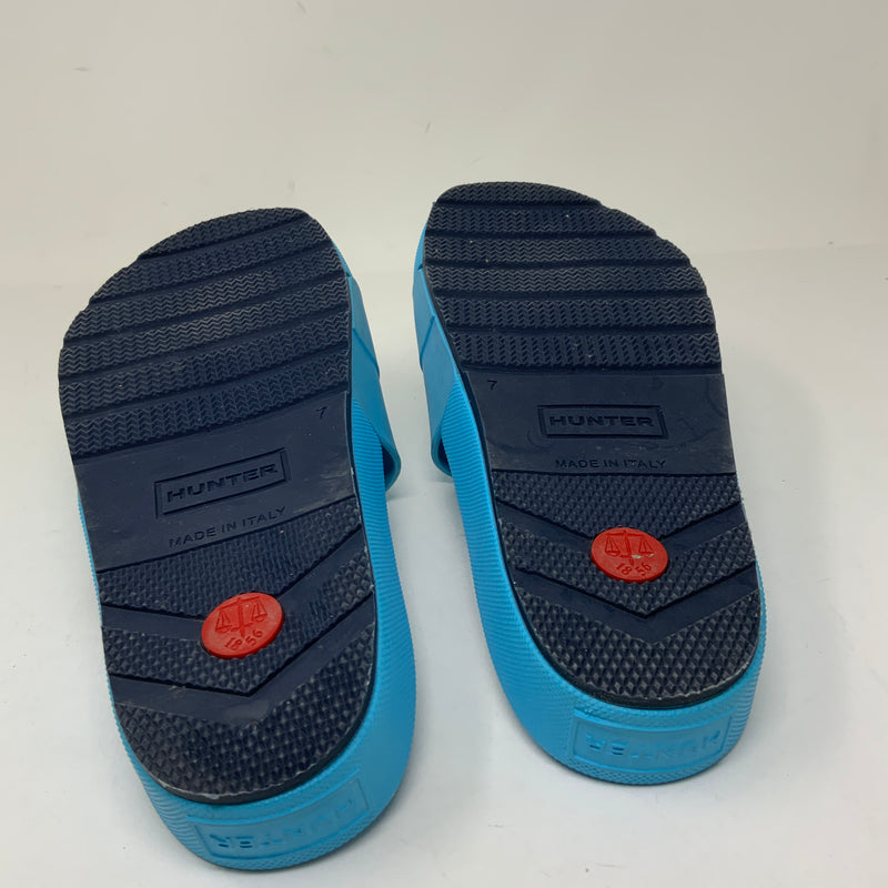 Hunter Rubber Open Toe Flat Slip On Slides Sandals Shoes Blue 7