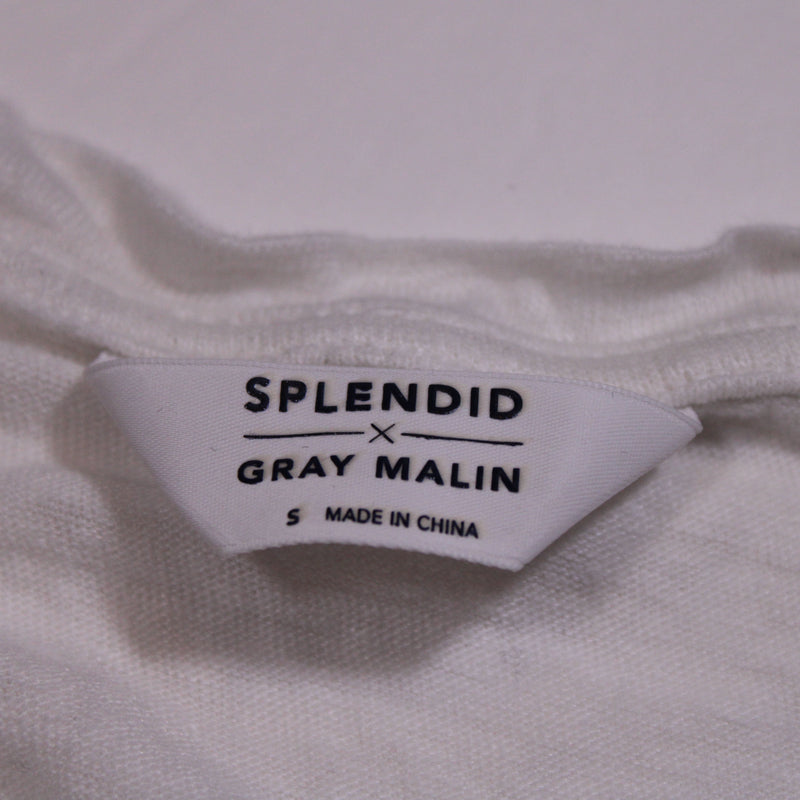 Splendid x Gray Marlin Summertime Linen Beach Wave Embroidered Tee Shirt Blouse