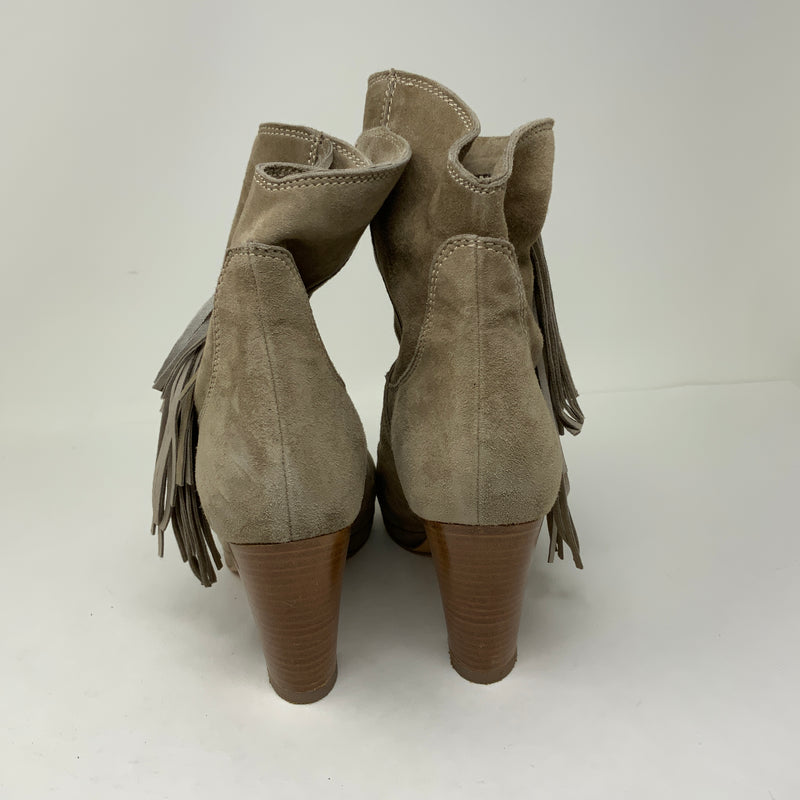A Pair Genuine Suede Leather Fringe Pull On High Heel Western Booties Shoes 11
