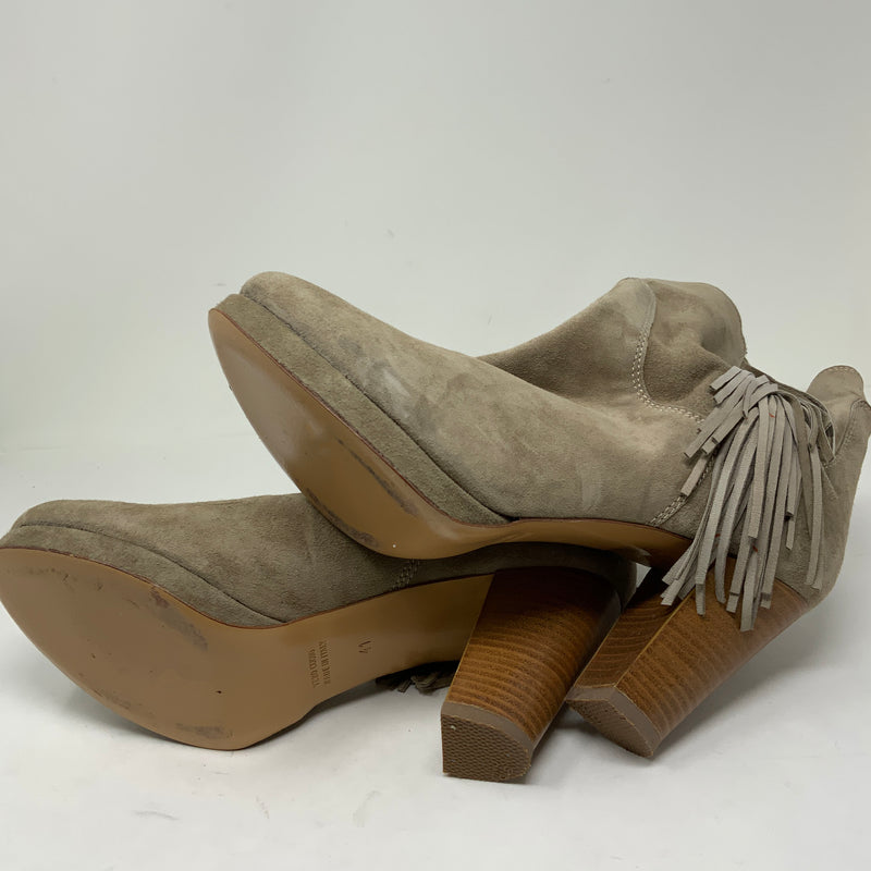 A Pair Genuine Suede Leather Fringe Pull On High Heel Western Booties Shoes 11