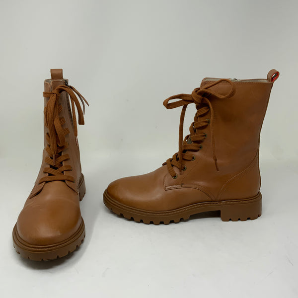 Boden Chelsea Genuine Leather Lace Up Lug Sole Moto Combat Boots Shoes Brown 8