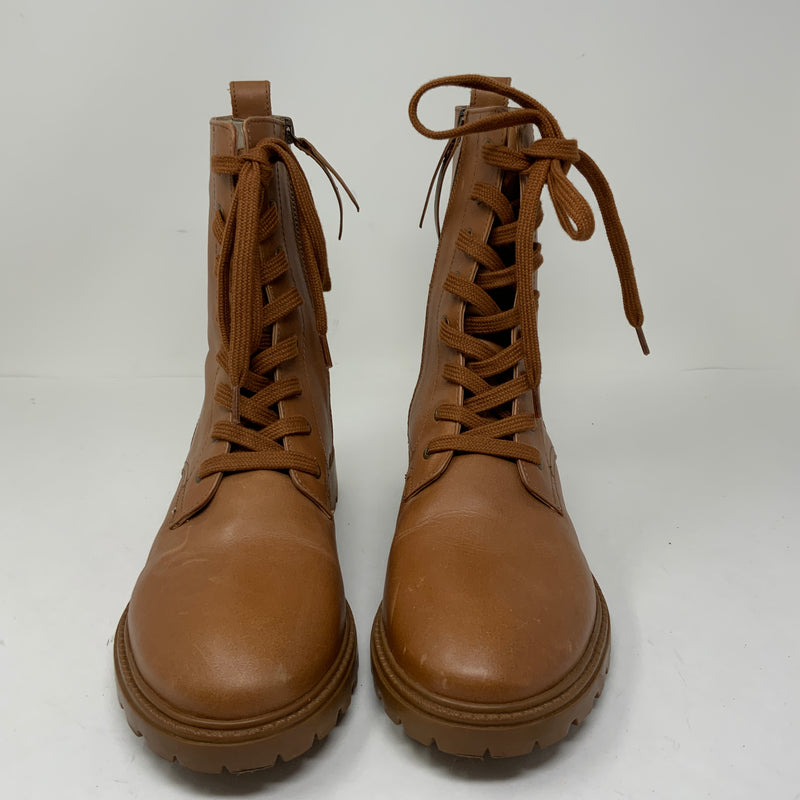 Boden Chelsea Genuine Leather Lace Up Lug Sole Moto Combat Boots Shoes Brown 8