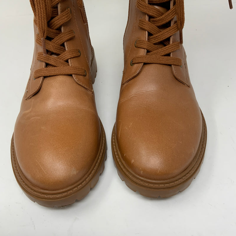 Boden Chelsea Genuine Leather Lace Up Lug Sole Moto Combat Boots Shoes Brown 8