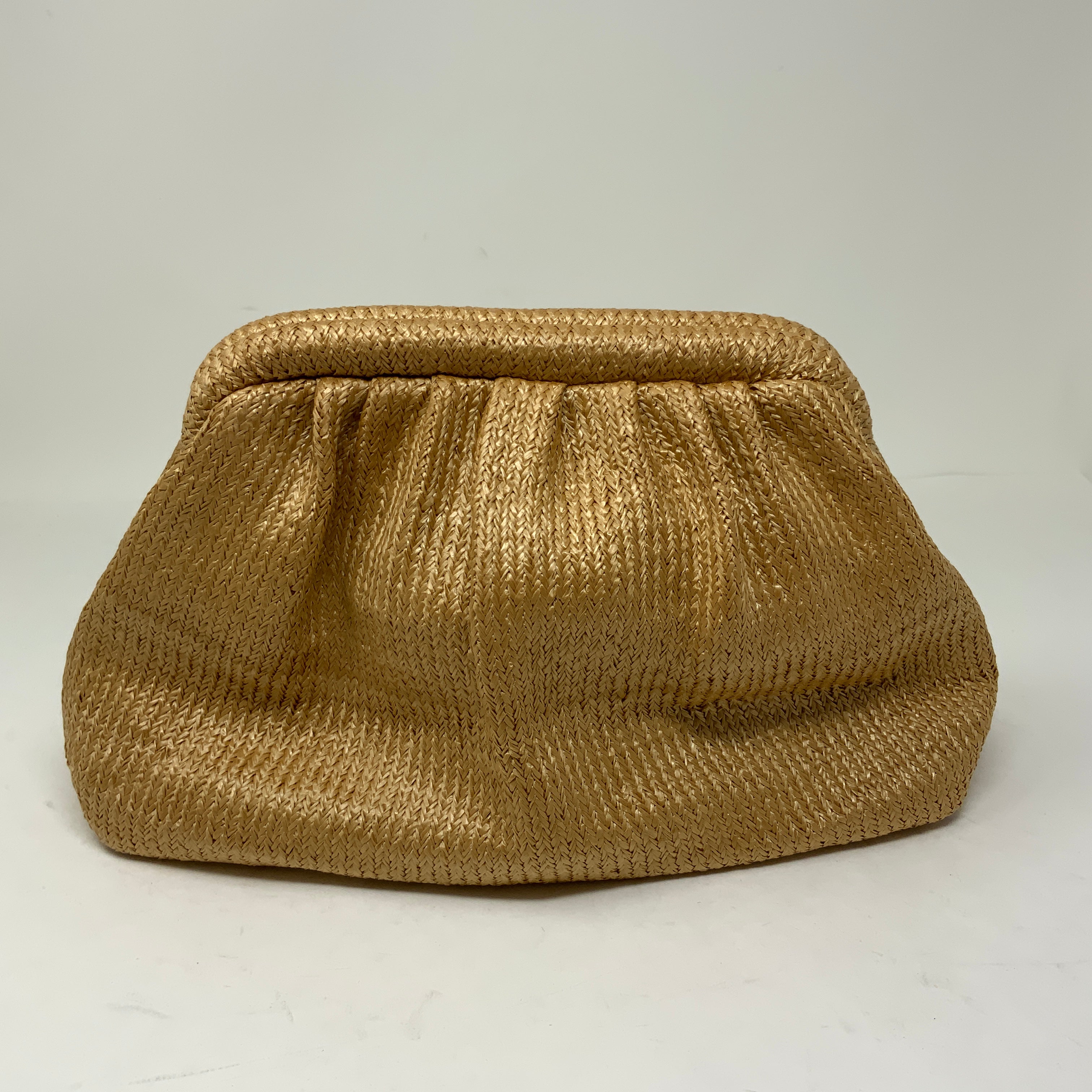 La Voute La Pouchette Woven Open Top Clutch Purse Bag Brown Tan