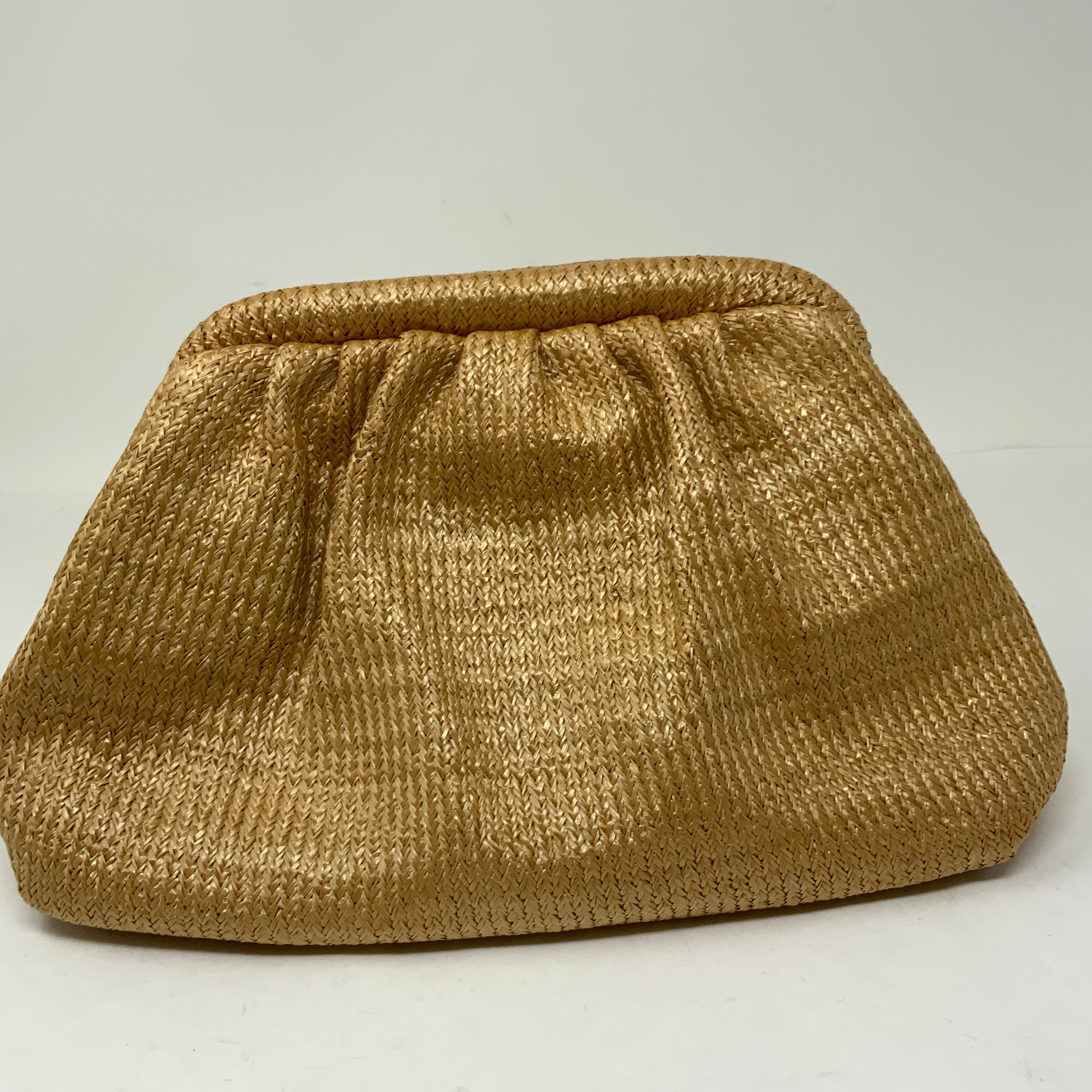 La Voute La Pouchette Woven Open Top Clutch Purse Bag Brown Tan