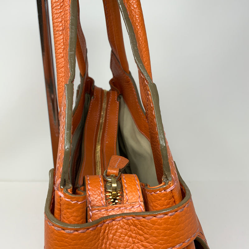 Tod's Solid Orange Pebbled Leather Gold Hardware Shoulder Purse Tote Bag