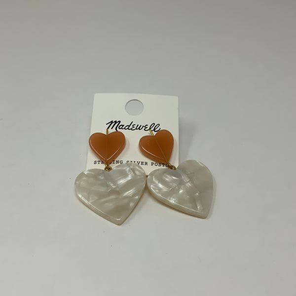 NEW Madewell Double Carved Heart Lucite Drop Dangle Earrings Pink White