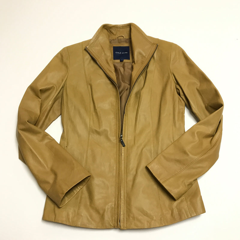 Cole Haan Women's Smooth Lambskin Leather Long Sleeve Zip Up Moto Jacket Coat S
