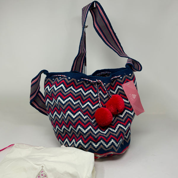 NEW Susu Woven Braided Fabric Multicolor Pom Pom Tassel Crossbody Purse Bag Tote