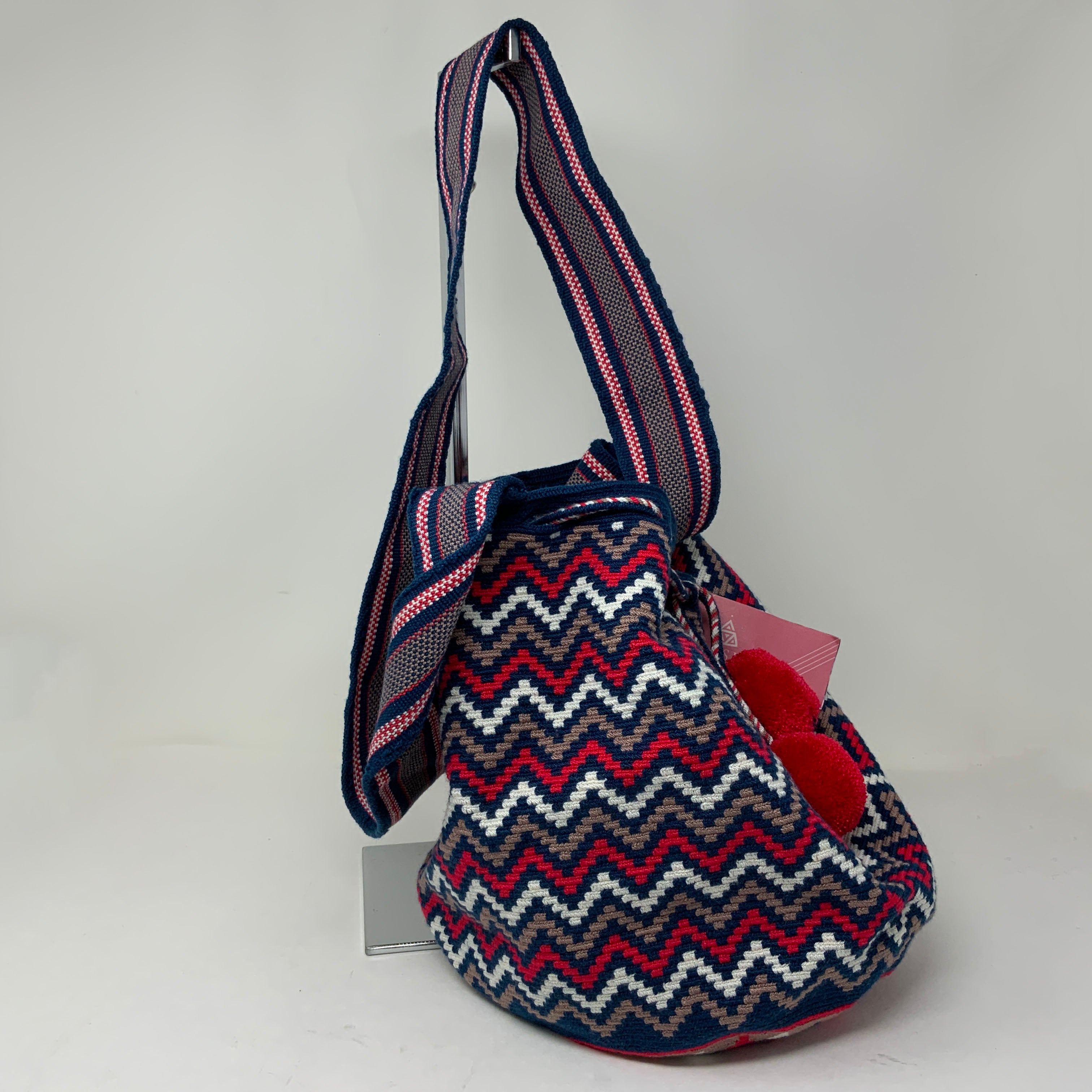 NEW Susu Woven Braided Fabric Multicolor Pom Pom Tassel Crossbody Purse Bag Tote