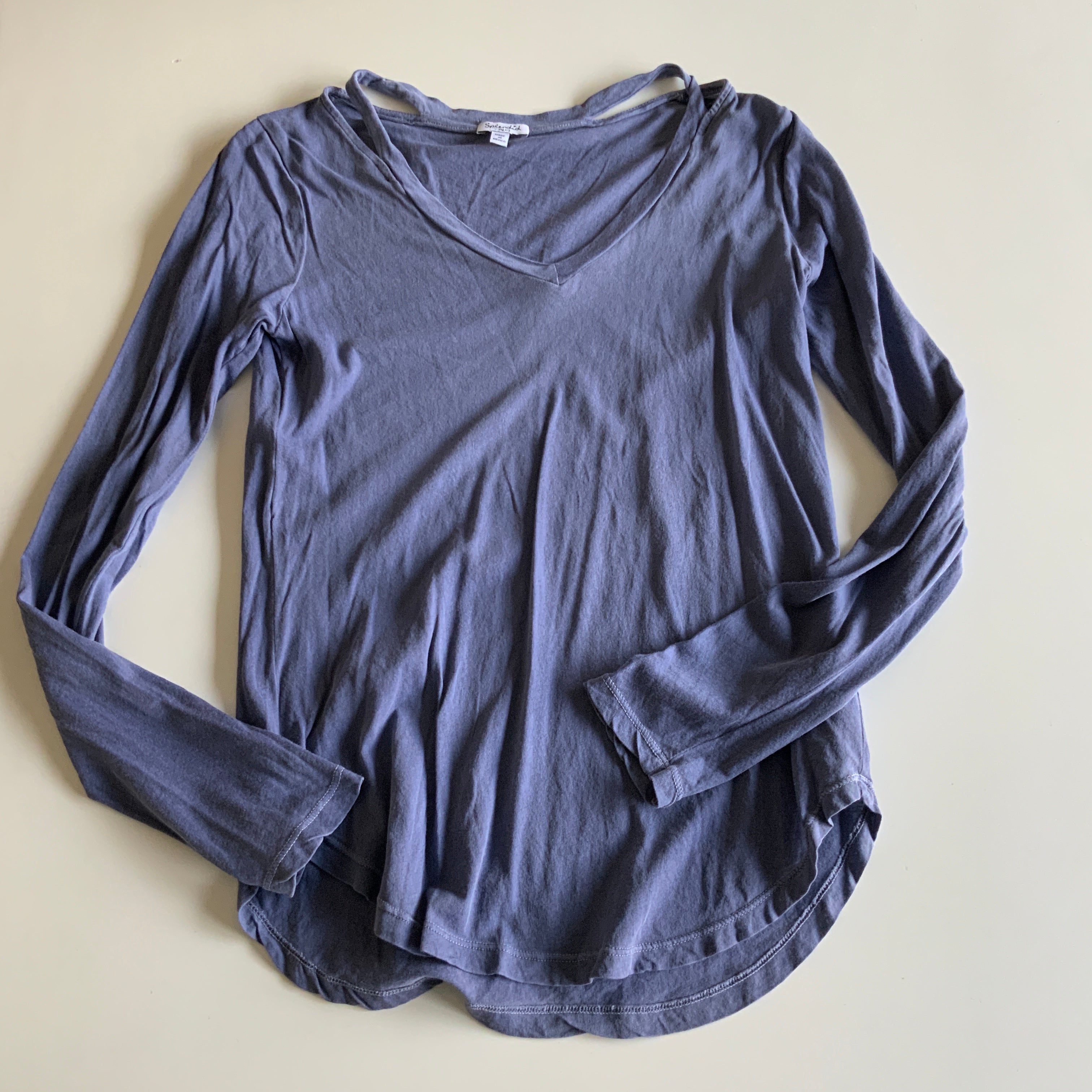 Splendid Vintage Whisper Cut Out Long Sleeve V Neck Cotton Lightweight Shirt XS Harbour