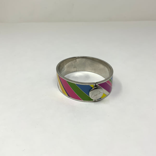 Coach Poppy Multicolor Enamel Stripe Print Pattern Hinge Bangle Bracelet