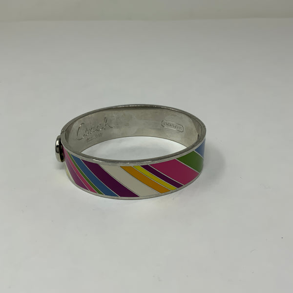 Coach Poppy Multicolor Enamel Stripe Print Pattern Hinge Bangle Bracelet