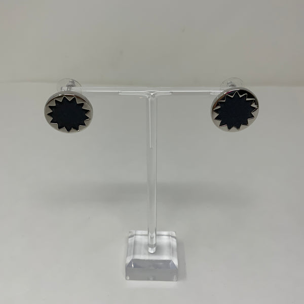 House Of Harlow Silver Gray Leather Inlay Sunburst Stud Earrings