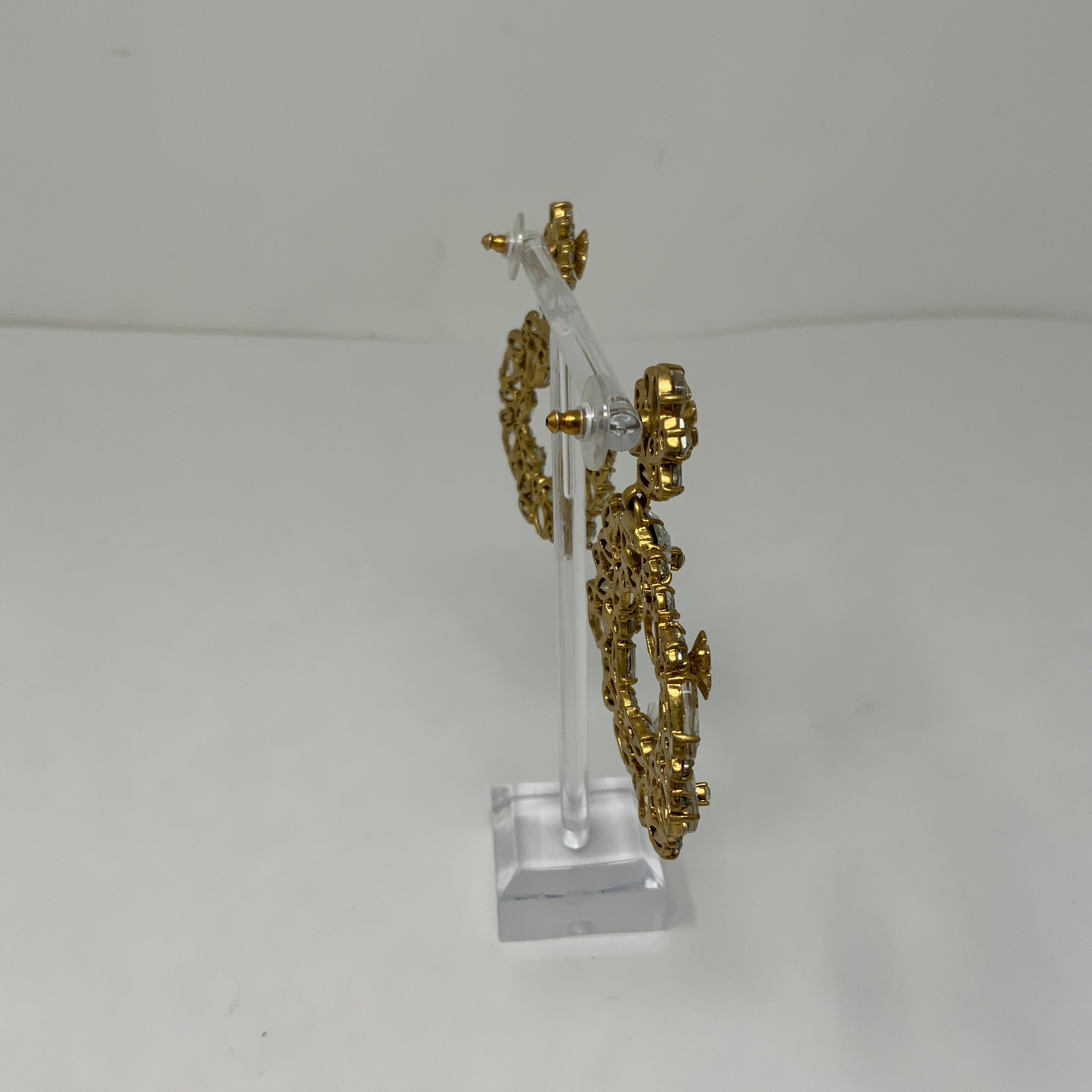 J. Crew Crystal Jewel Diamond Floral Wreath Hoop Drop Statement Earrings