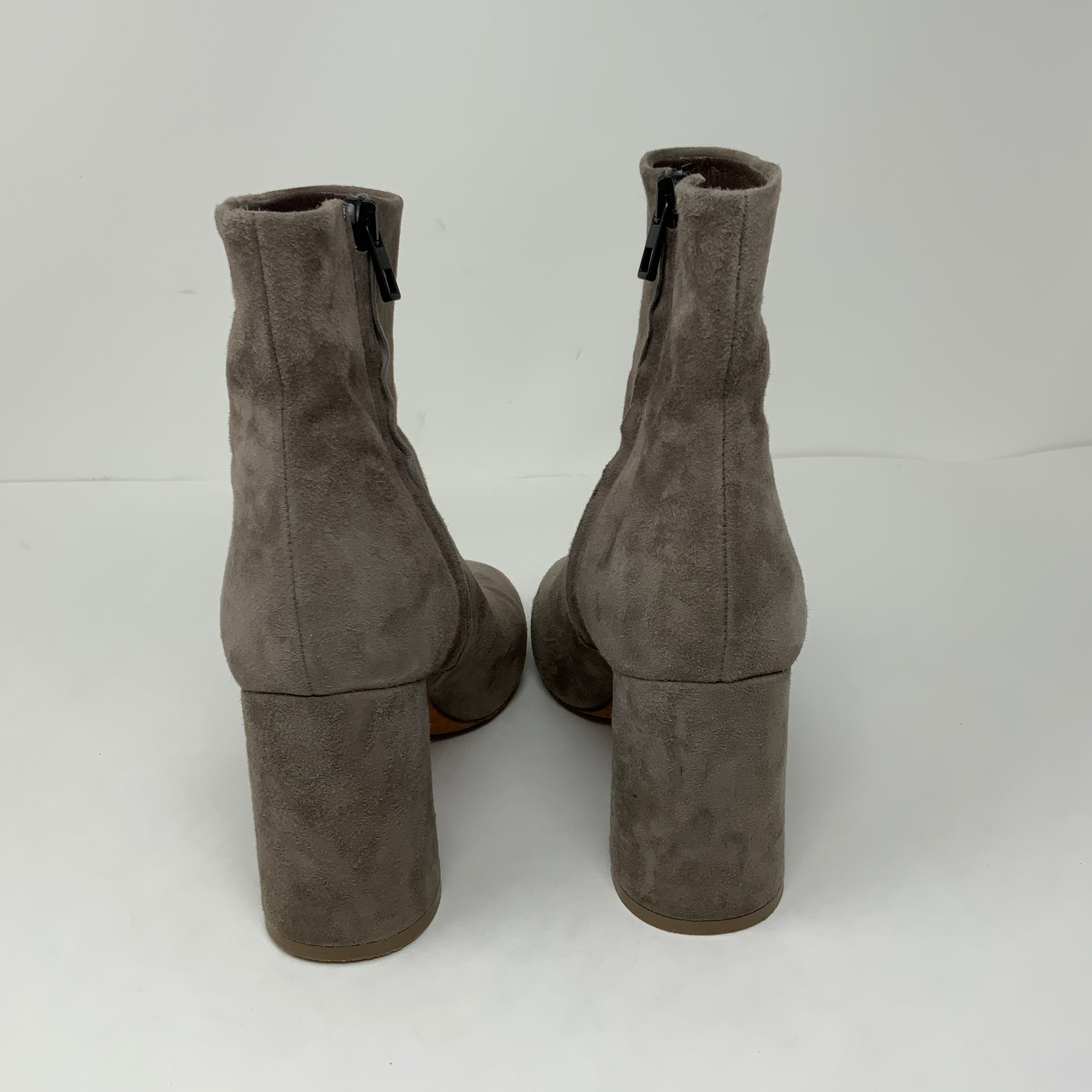 Vince Tillie Genuine Suede Leather Round Block Heel Ankle Booties Shoes Gray 7