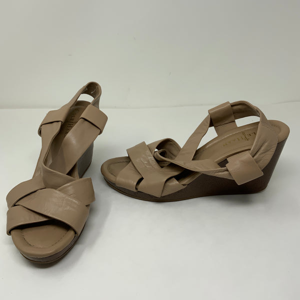 Cole Haan Dinah Genuine Leather Strappy Open Toe Wedge Sandals Heels Shoes Beige