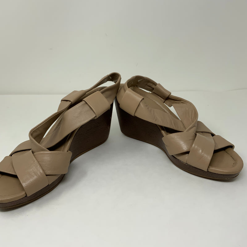 Cole Haan Dinah Genuine Leather Strappy Open Toe Wedge Sandals Heels Shoes Beige