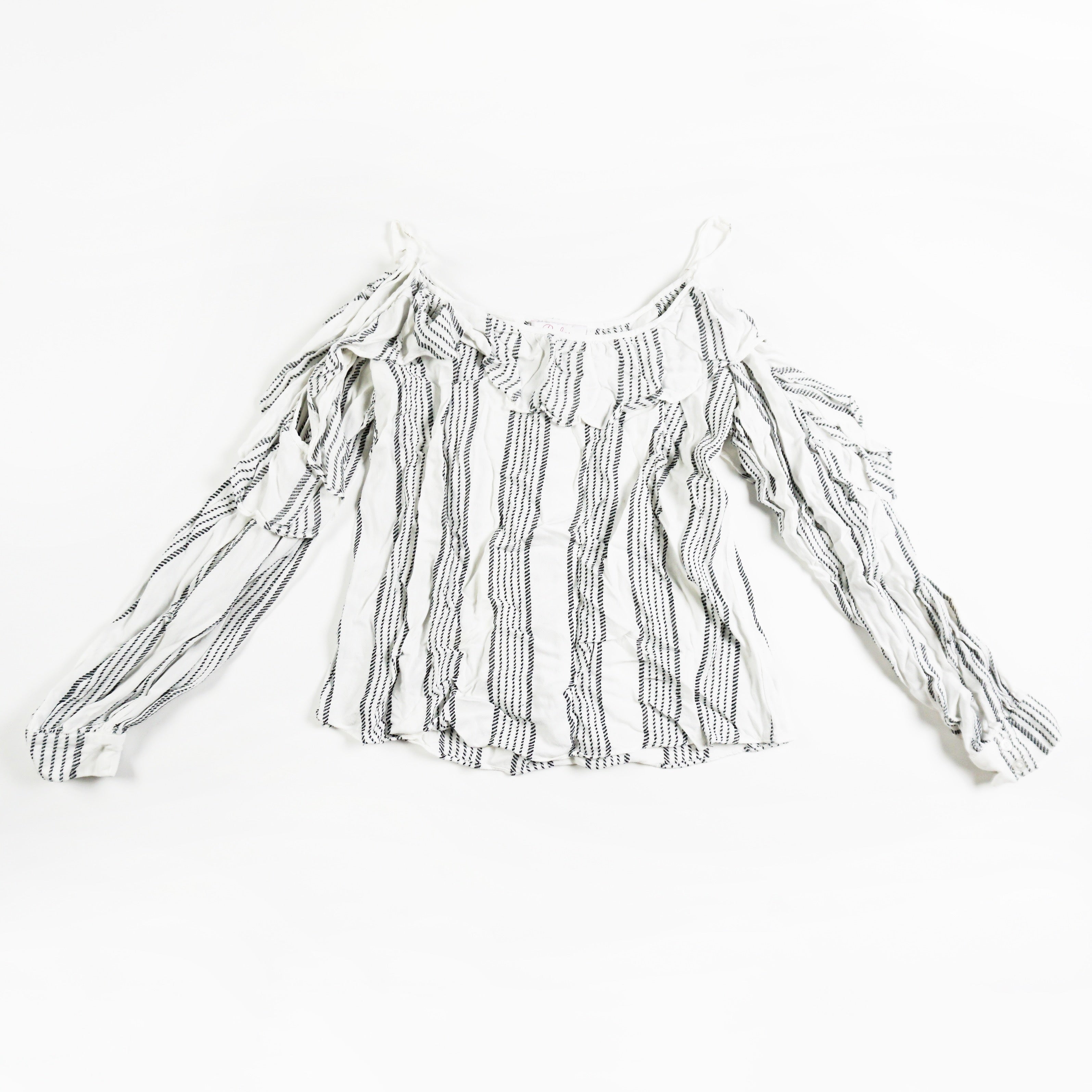 Parker Long Sleeve Off The Shoulder Flirty Ruffle Ultra Soft Striped Blouse Top