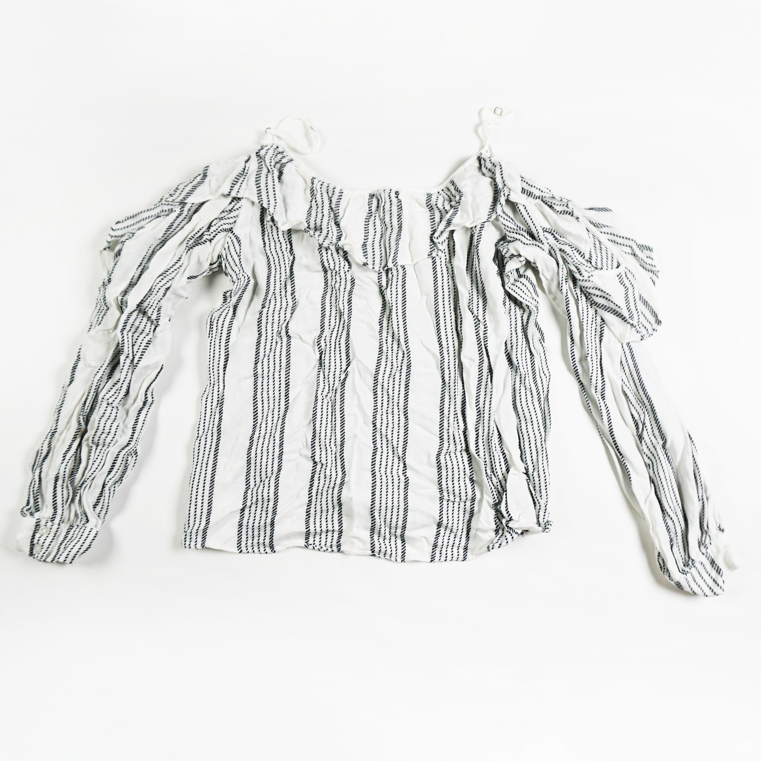 Parker Long Sleeve Off The Shoulder Flirty Ruffle Ultra Soft Striped Blouse Top