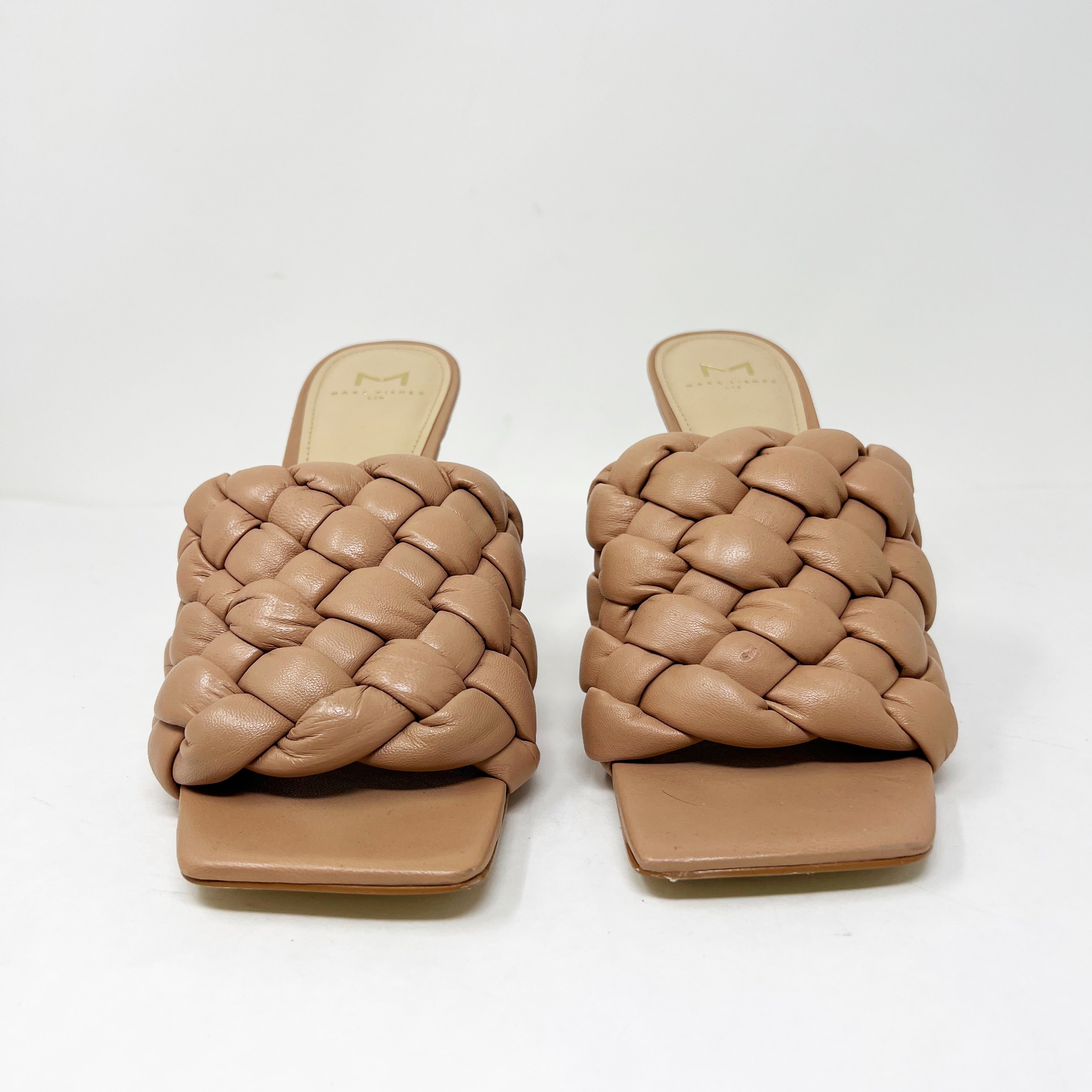 Marc Fisher LTD Dakina Square Open Toe Woven Braided Leather High Heel Sandals 9