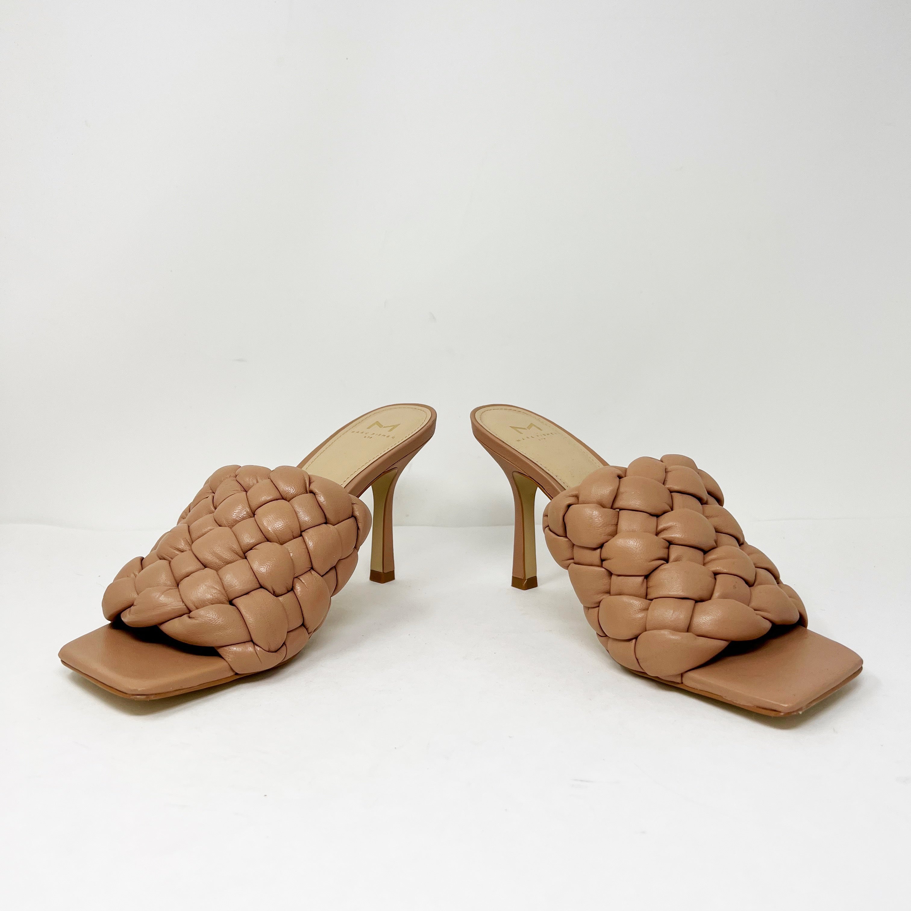 Marc Fisher LTD Dakina Square Open Toe Woven Braided Leather High Heel Sandals 9