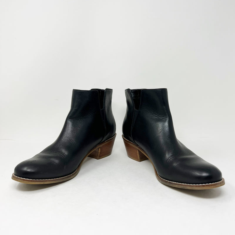 Cole Haan Abbot Black Smooth Leather Stacked Wood Heel Ankle Booties Shoes 9