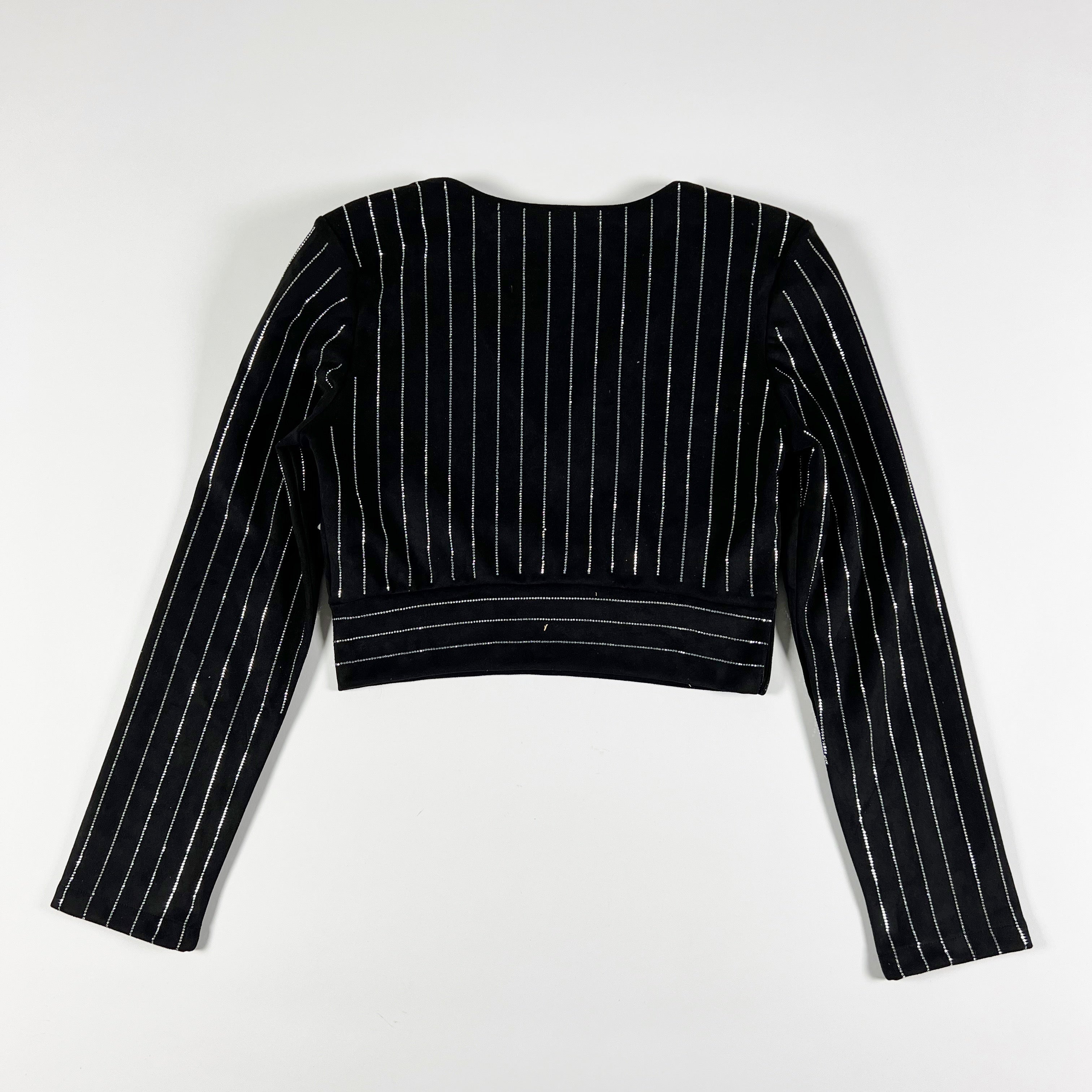 NEW Akira Faux Vegan Suede Silver Studded Embellished Sparkle Stripe Blouse Top