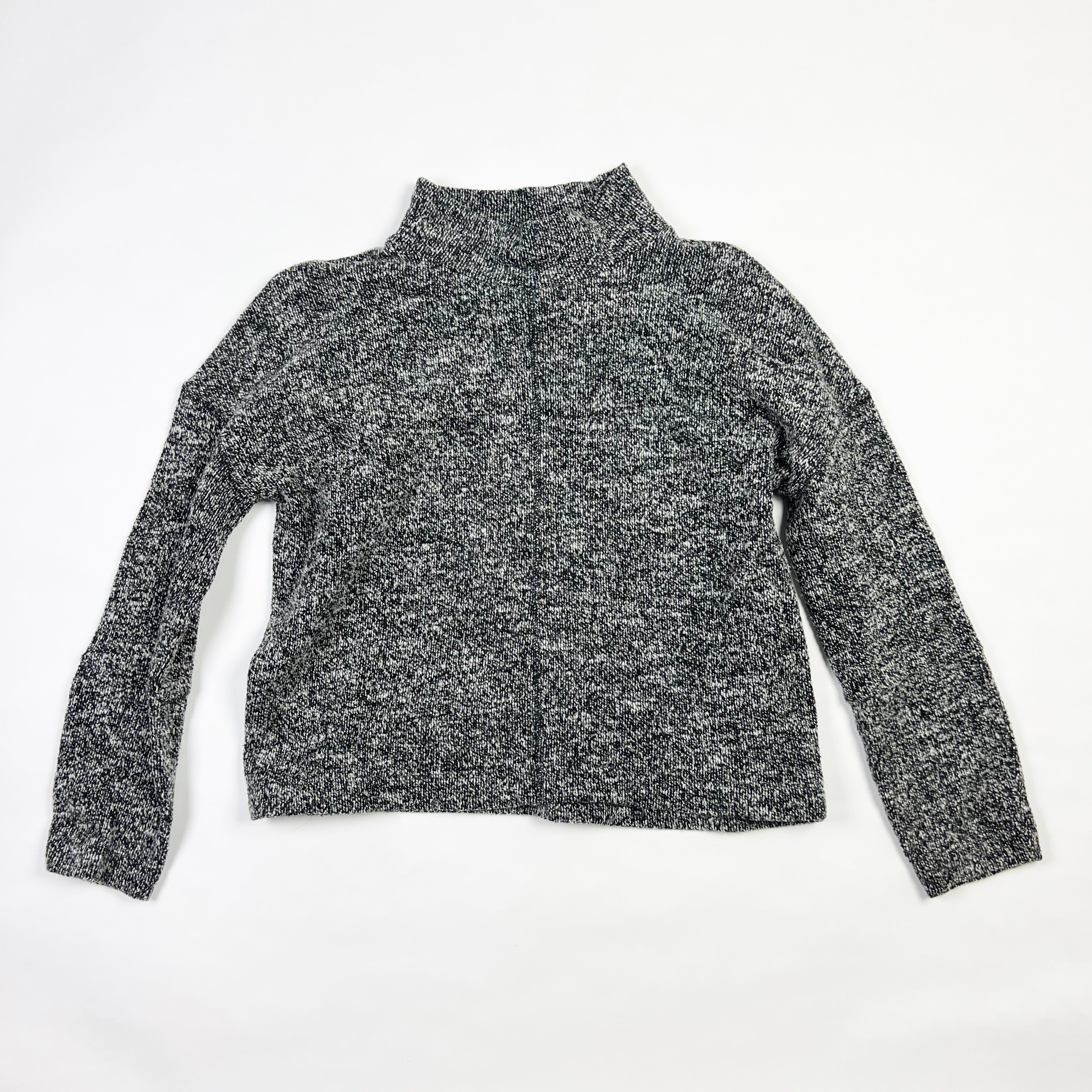 Madewell Cotton Marled Knit Cotton Mock Neck Pullover Sweater Heather White