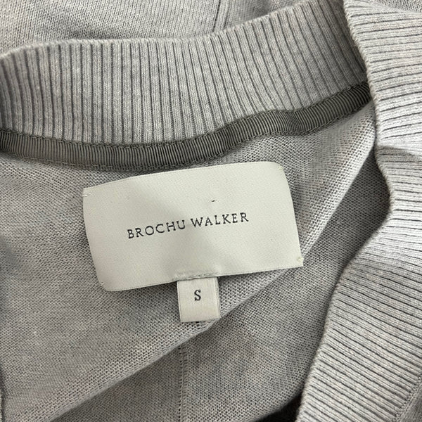 Brochu Walker Anaise Vee Cotton Cashmere Stretch Knit Ruffle Shoulder Sweater S