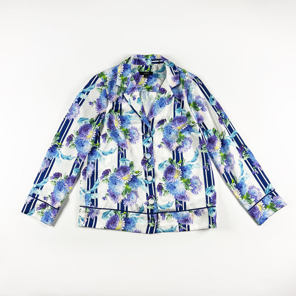 NEW J. Crew Drapey Button Up Vintage Floral Flower Stripe Print Satin Blouse Top