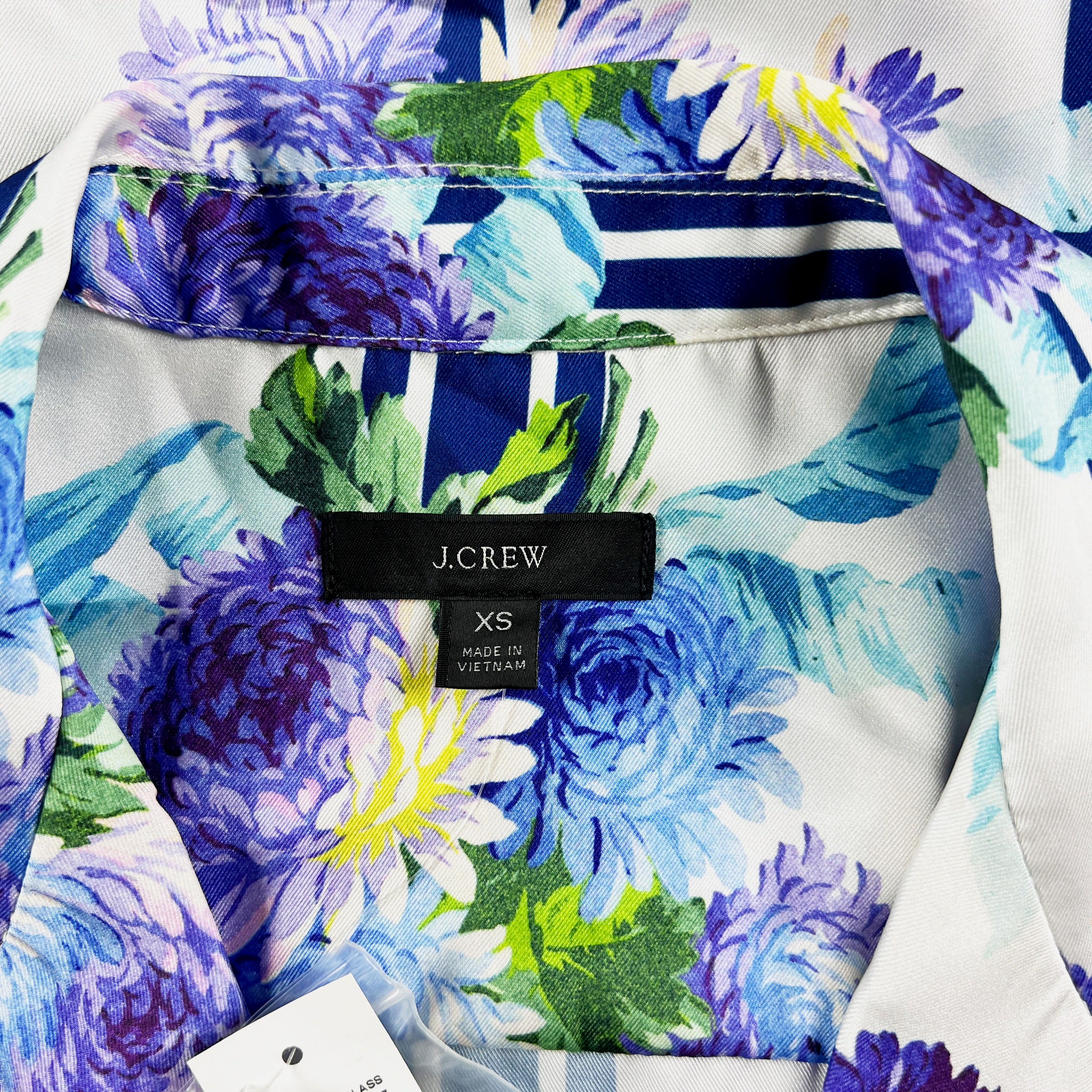 NEW J. Crew Drapey Button Up Vintage Floral Flower Stripe Print Satin Blouse Top