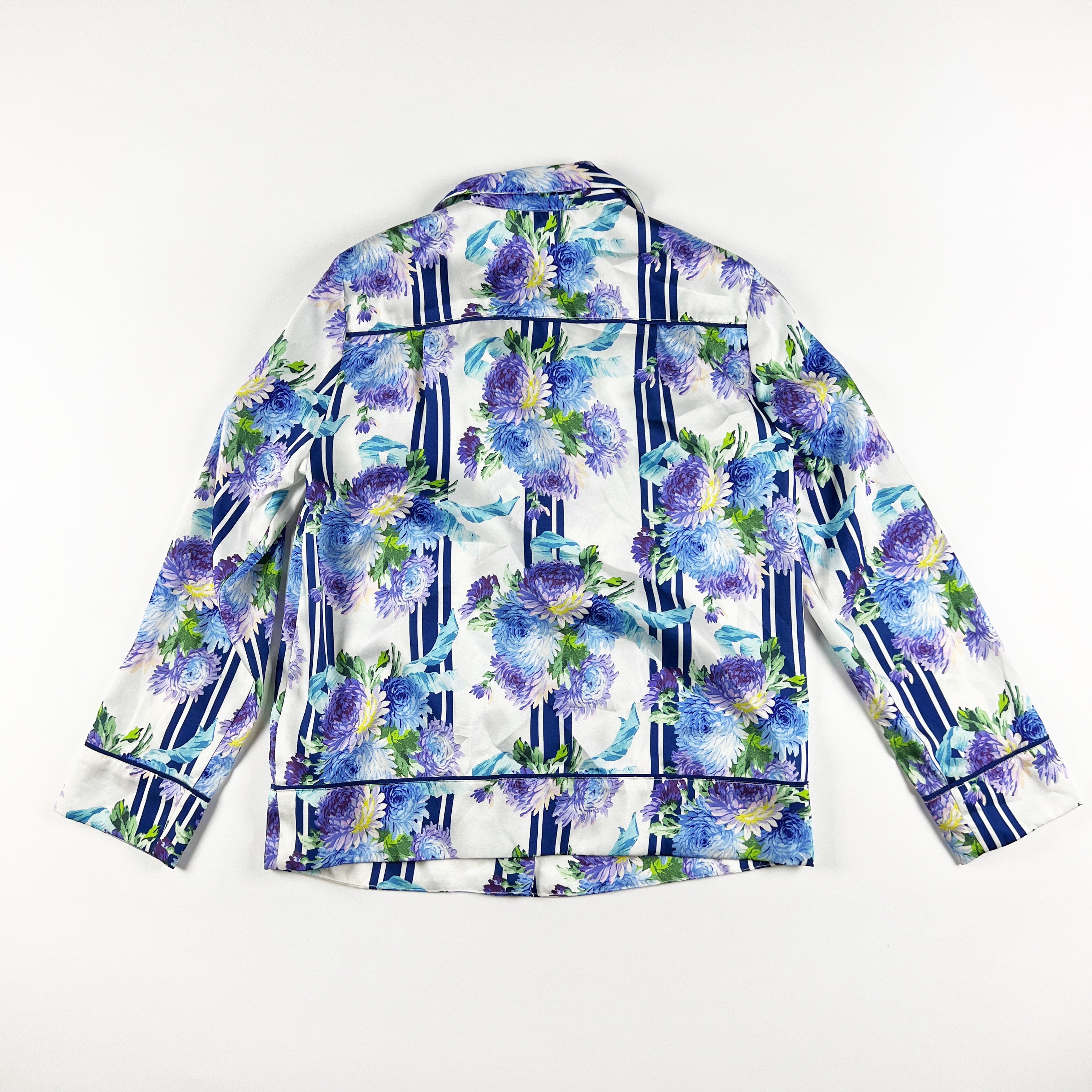 NEW J. Crew Drapey Button Up Vintage Floral Flower Stripe Print Satin Blouse Top