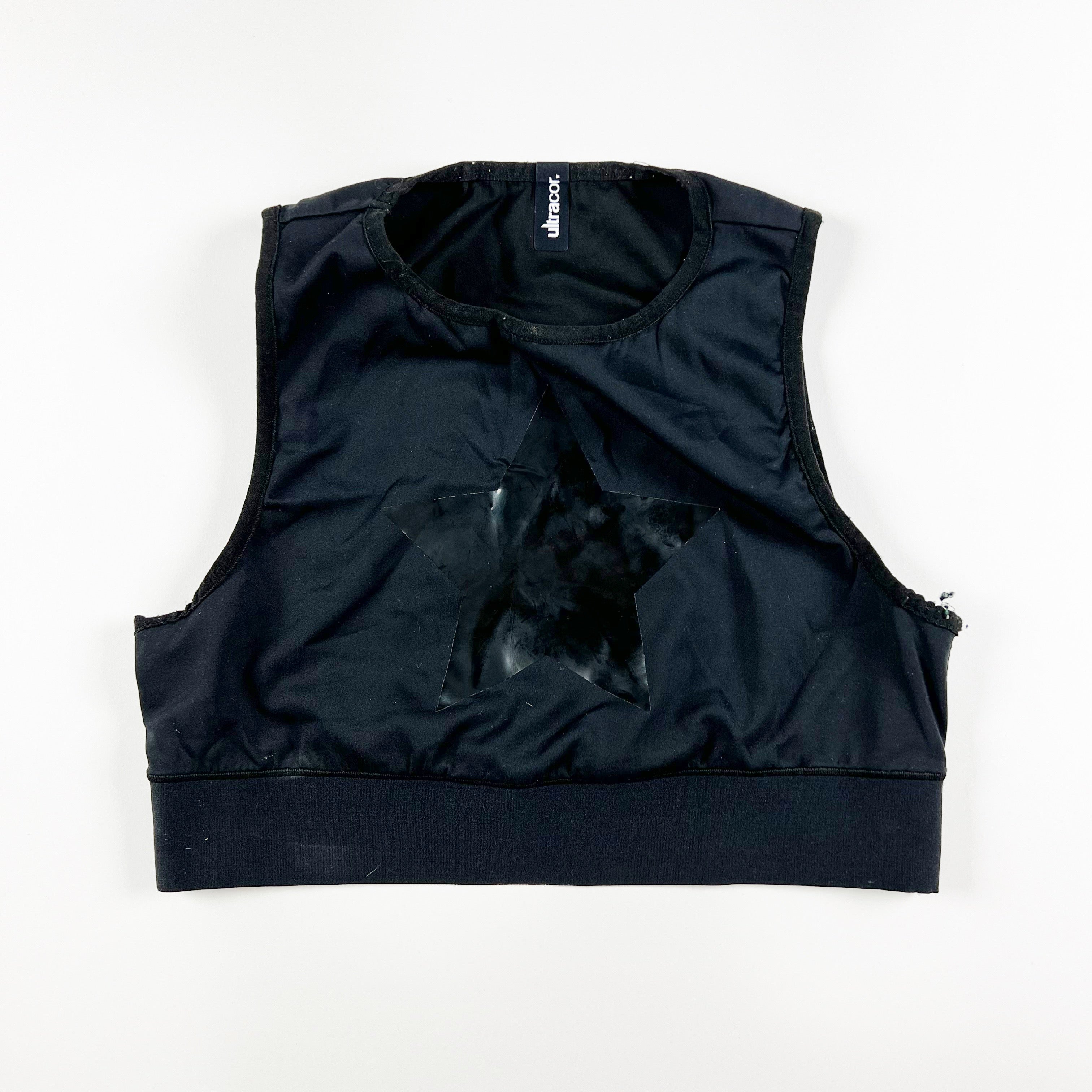 Ultracor Level Knockout Star Graphic Sleeveless High Neck Crop Tank Top Black XS