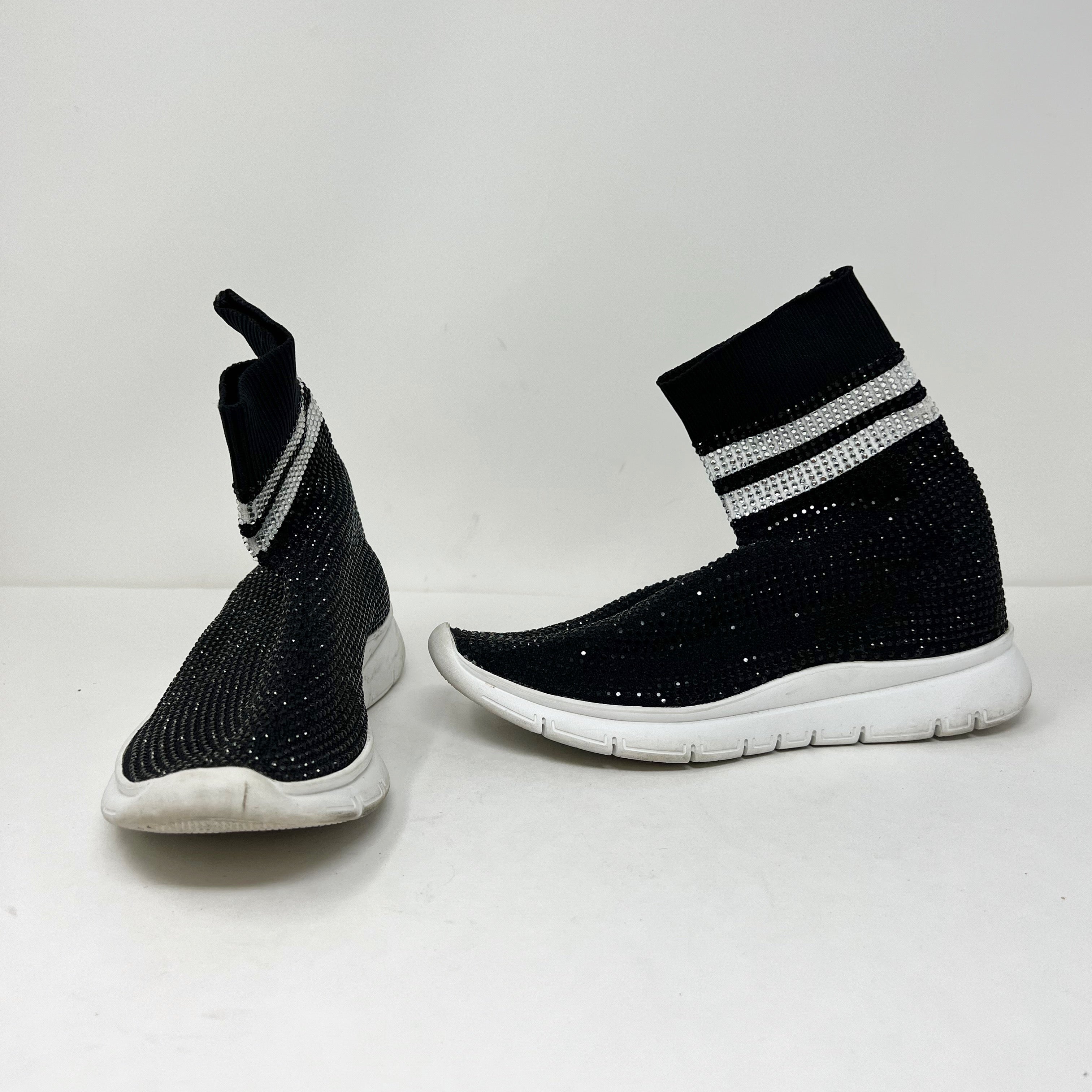 Joshua Sanders Crystal Jewel Embellished Stretch Knit Sock Sneakers Shoes Black