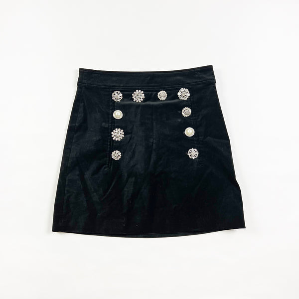 Veronica Beard Ording Crystal Jewel Embellished Velvet Velour Mini Skirt Black 2