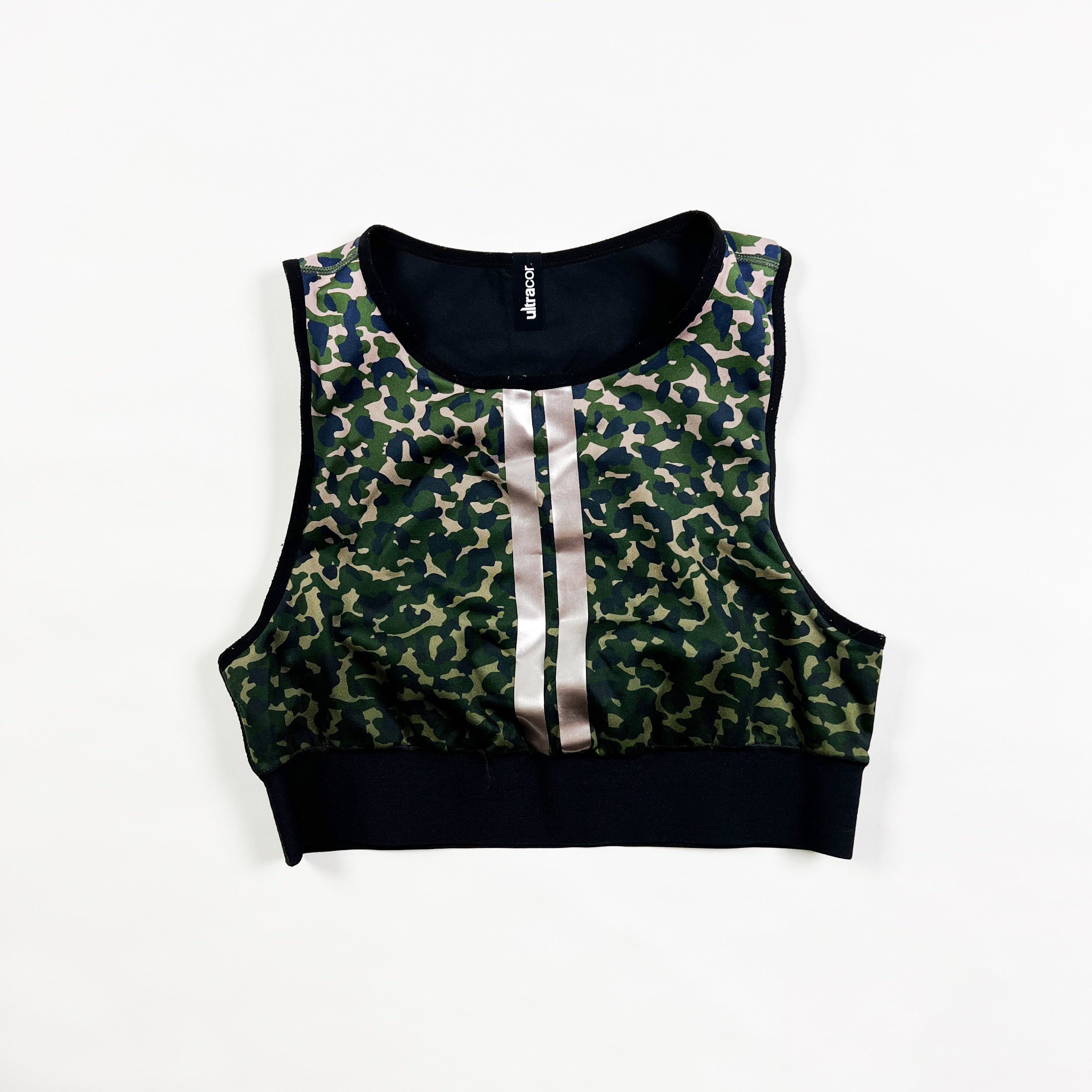 Ultracor Altitude Camo Army Print Pattern High Neck Athletic Work Out Sports Bra