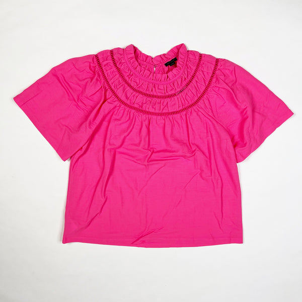 NEW Ann Taylor Cutout Flutter Short Sleeve Ruffle High Neck Pink Blouse Shirt Top