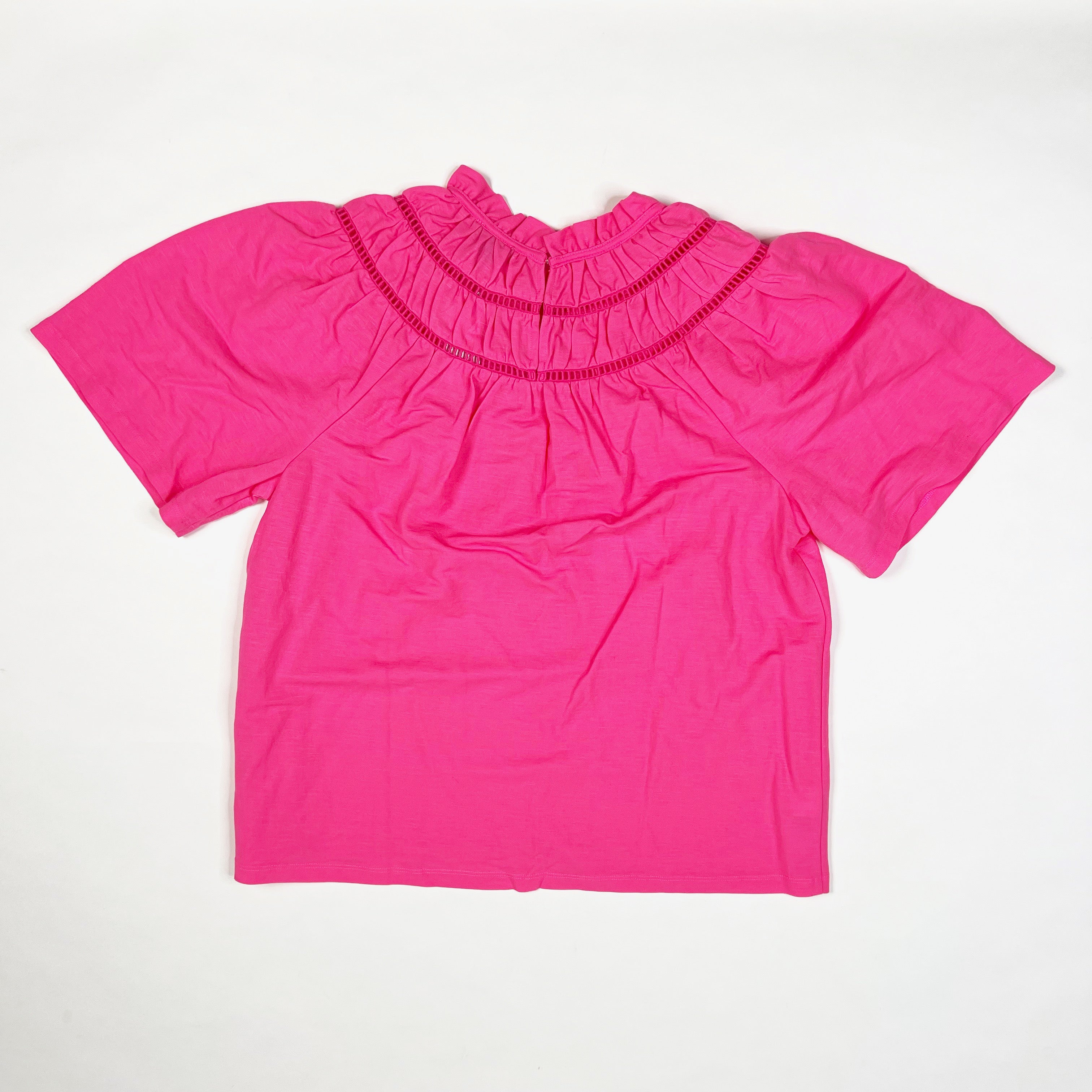NEW Ann Taylor Cutout Flutter Short Sleeve Ruffle High Neck Pink Blouse Shirt Top