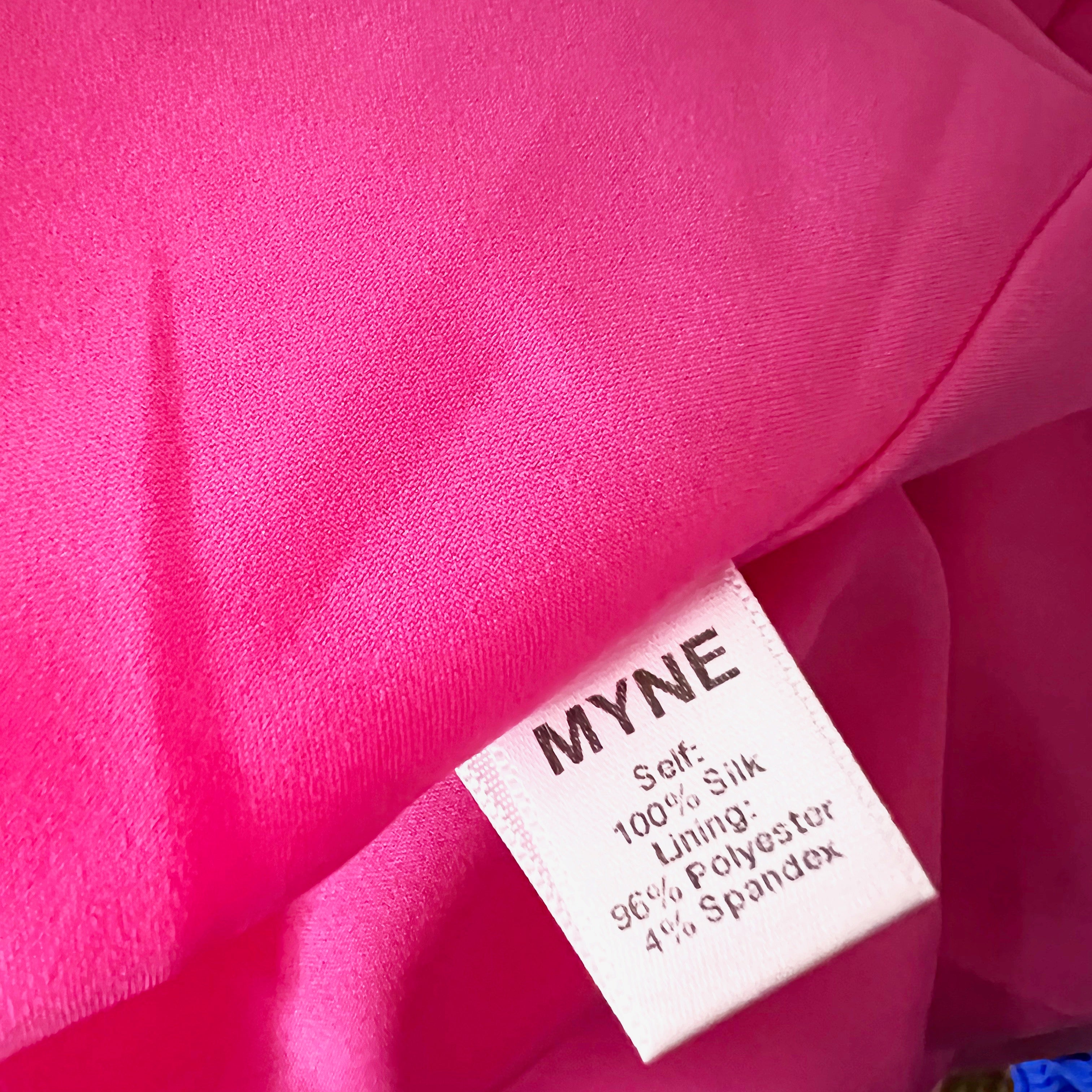 NEW MYNE Solid Hot Pink Silk Chiffon One Shoulder Long Maxi Party Gown Dress 2