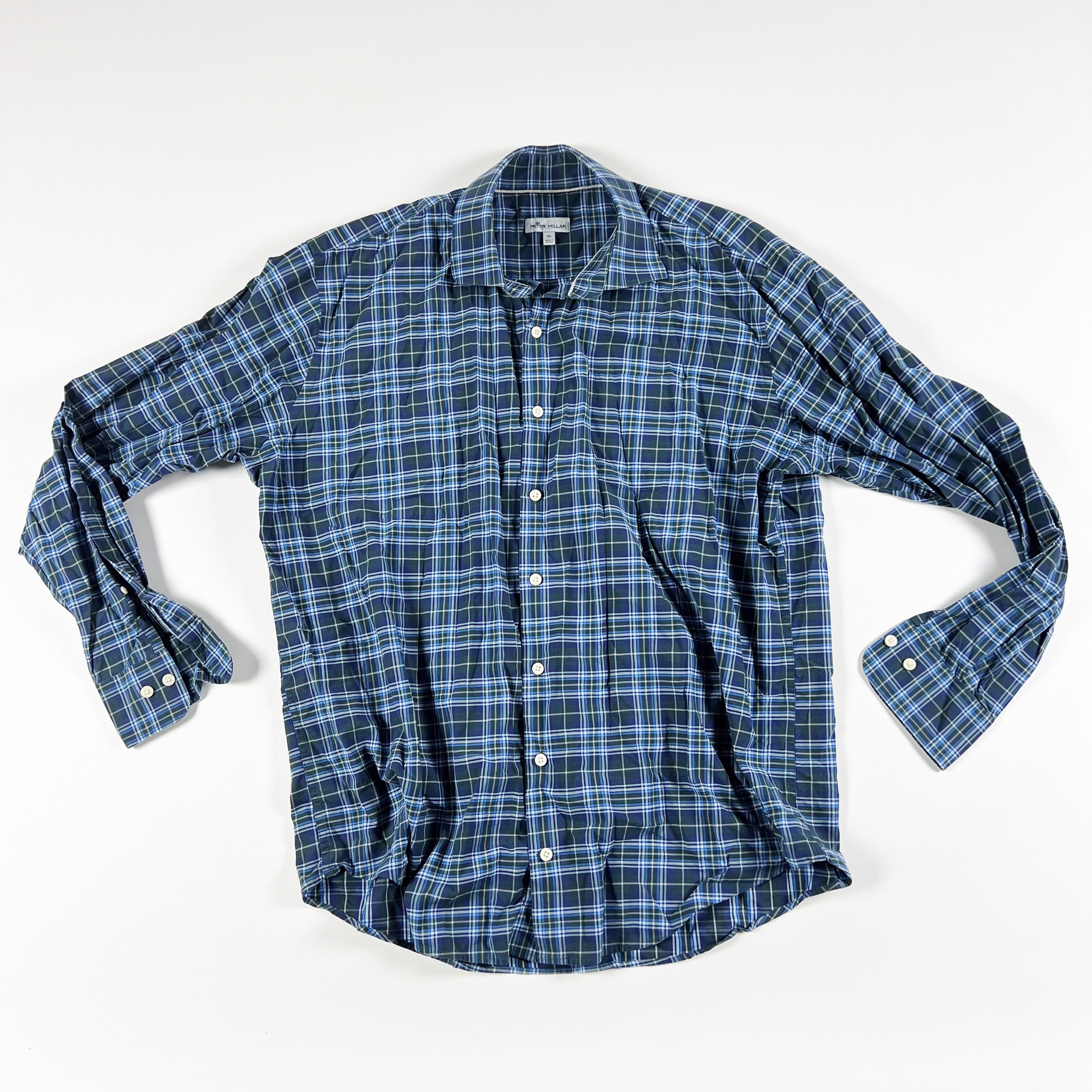 Peter Millar Cotton Poplin Stretch Long Sleeve Collared Button Front Dress Shirt