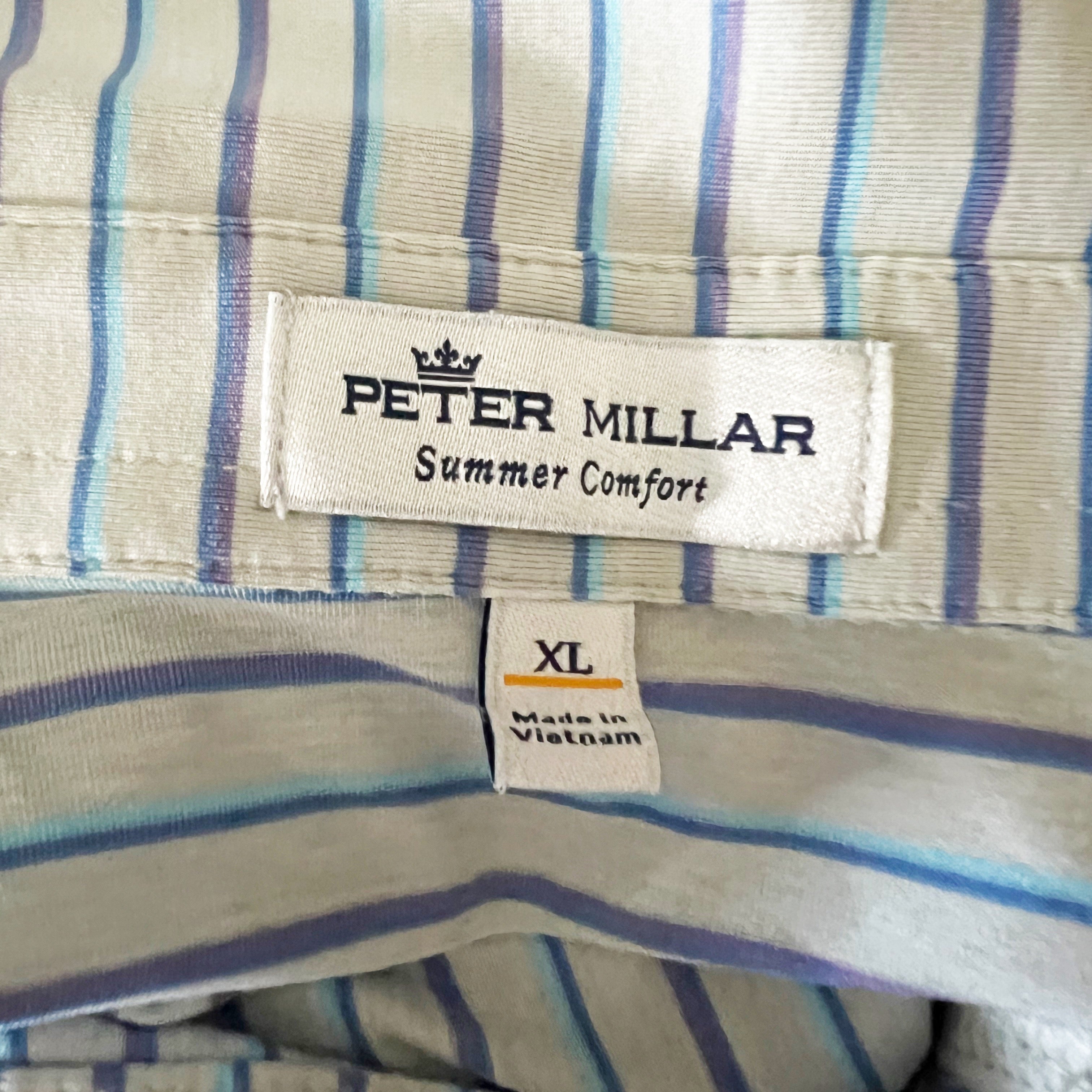 Peter Millar Men's Summer Comfort Short Sleeve Polo Collared Shirt Stripe XL