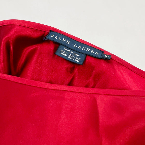 Ralph Lauren Blue Label 100% Silk Solid Red Flared A Line Knee Length Skirt 10