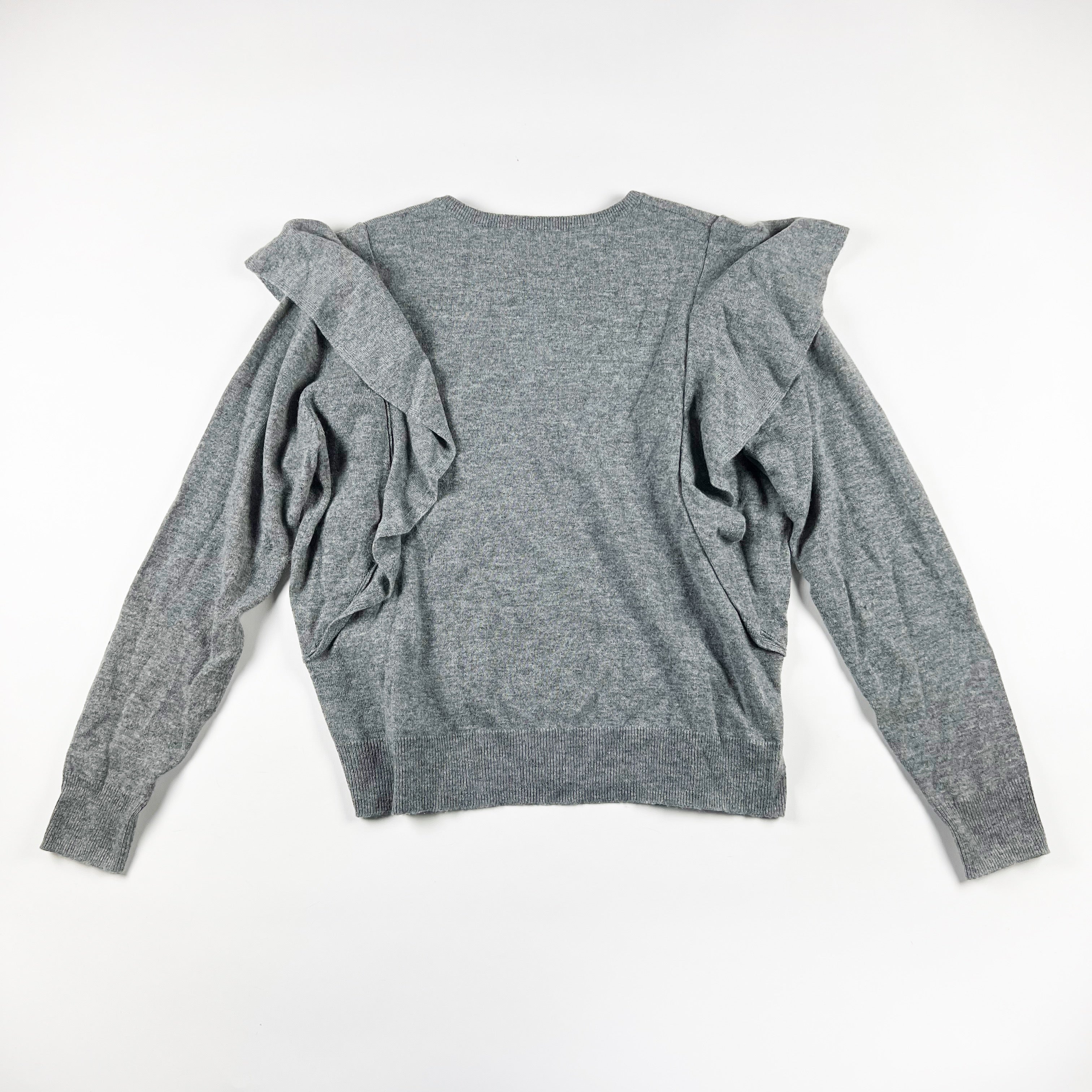 Autumn Cashmere Ultra Soft Knit Crew Neck Blanket Stitch Ruffle Pullover Sweater