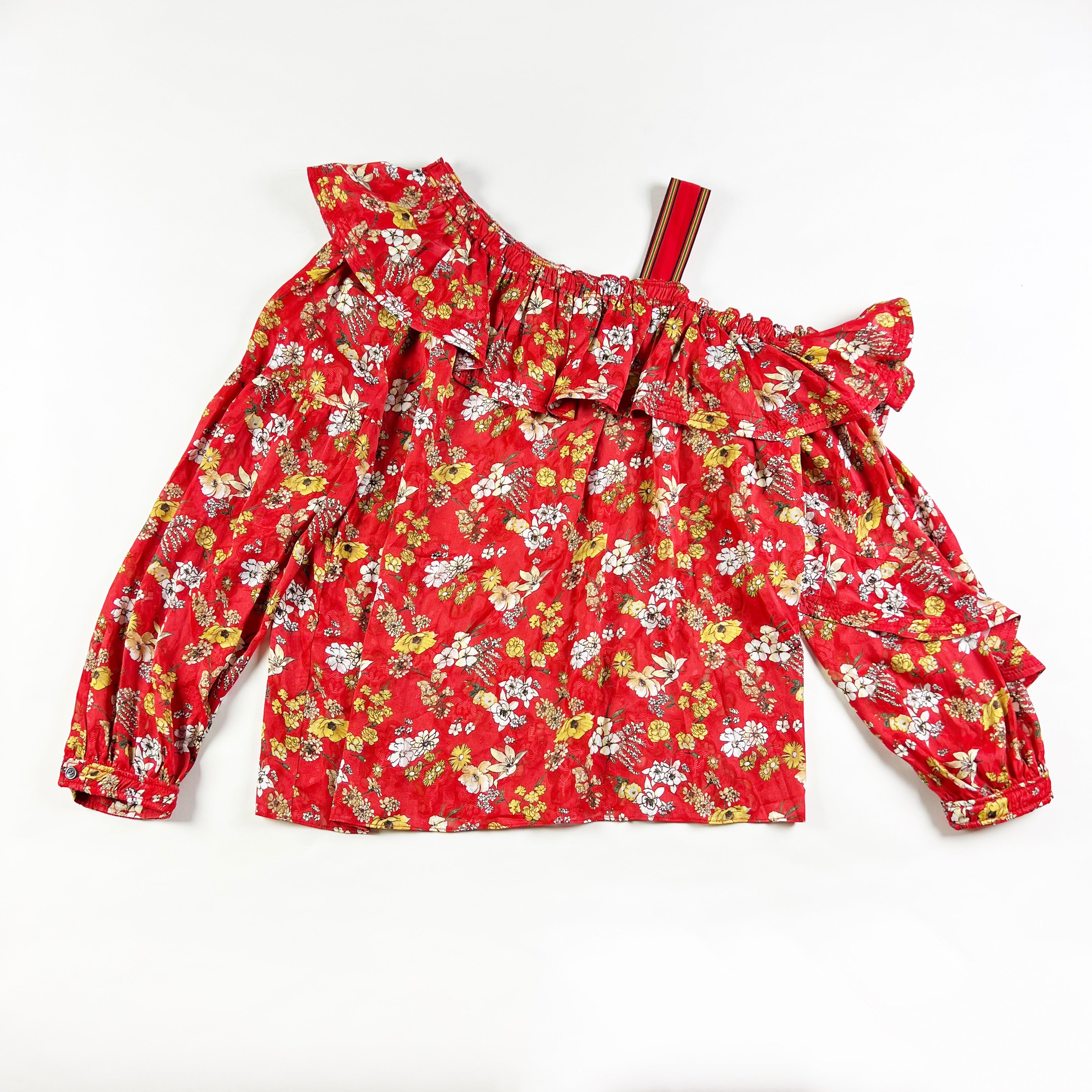 Derek Lam 10 Crosby Asymmetric Floral Print Silk Blend One Shoulder Blouse Top