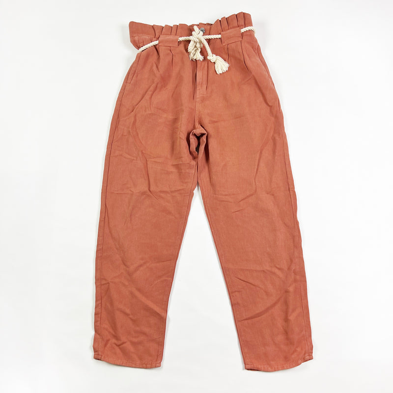 Veronica Beard Karter Pleated Ankle Crop Cotton Linen Mocha Wash Casual Pants 10
