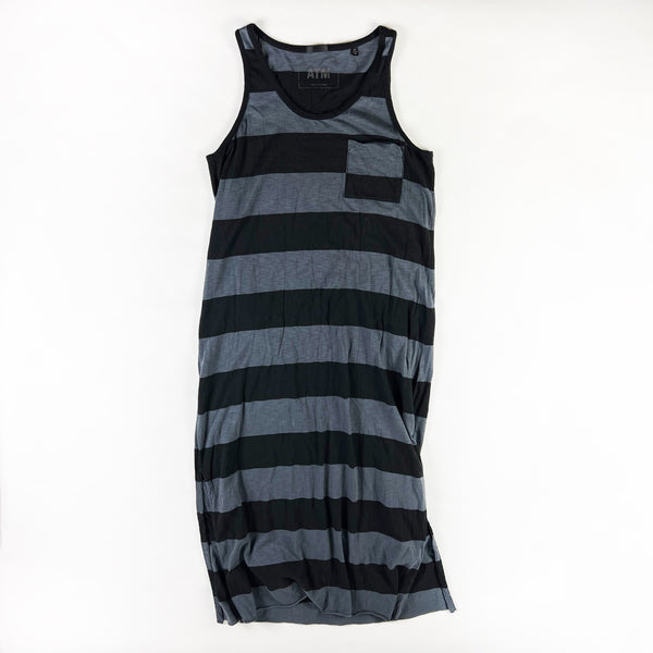 ATM Anthony Thomas Mellilo Stripe Print Tank Maxi Long Dress Asphalt Black LG