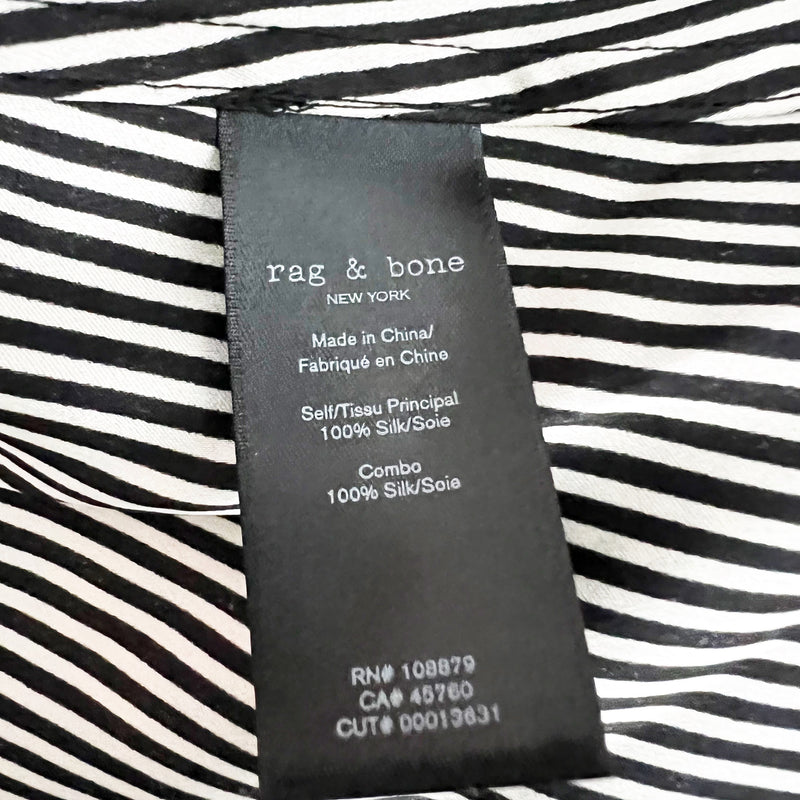 NEW Rag & Bone Victor Silk Satin Faux Wrap Sleeveless Black White Stripe Blouse