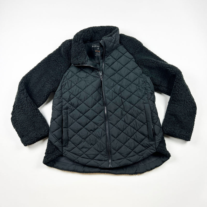 Bernardo Perfromance Packable Recycled Shearling Quilted Full Zip Jacket Black